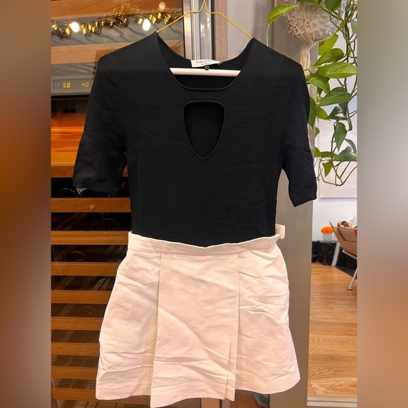 Halston Heritage Two For One Colorblock Flared Dress Eggshell/Black - Picture 5 of 7